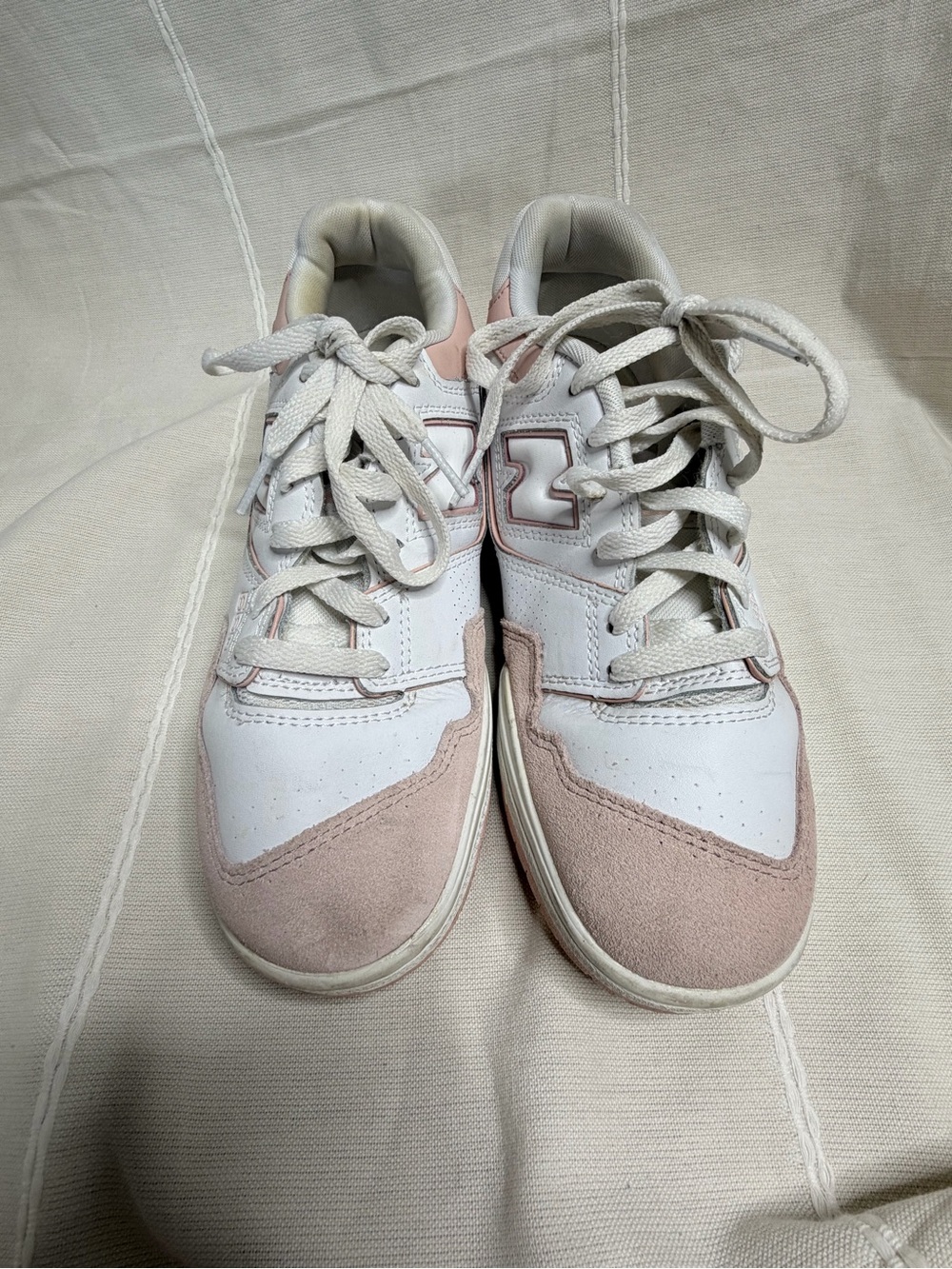 New Balance 550 Women's White and Blush Suede-Trim Sneakers